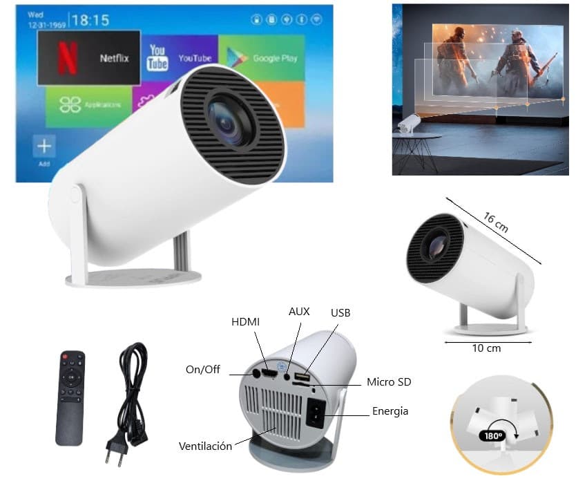 PROYECTOR LED SMART ANDROID WIFI BT UHD