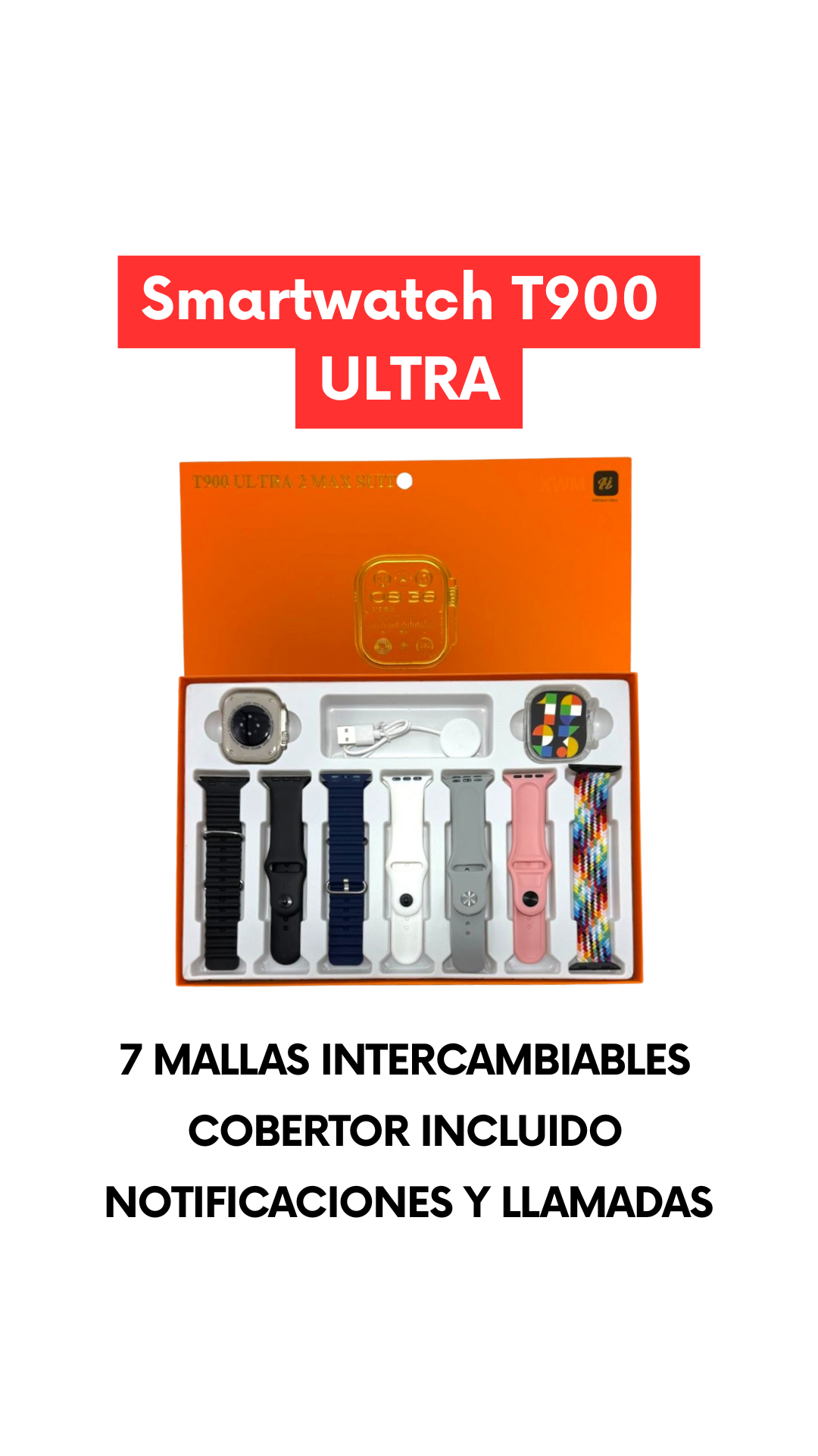 SMARTWATCH T900 ULTRA 2 MAX 7 MALLAS+COBERTOR