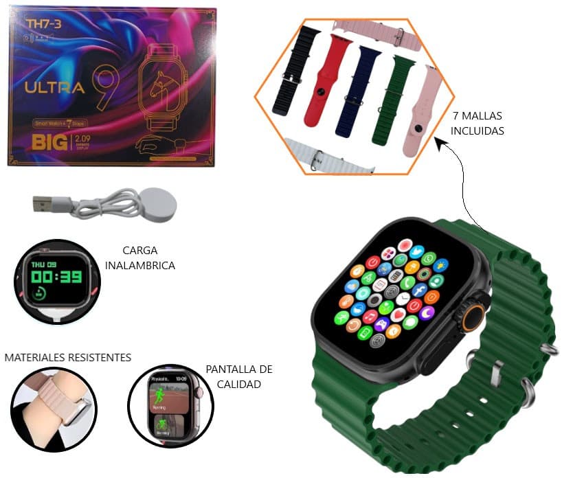 SMARTWATCH ULTRA 9 BIG - 7 MALLAS- TH7-3