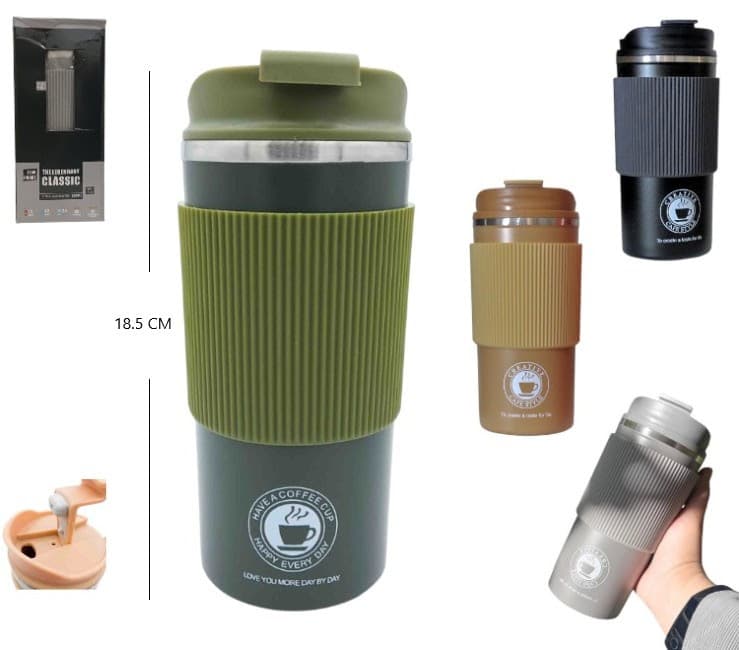 VASO TÉRMICO CON TAPA ANTIDERRAME